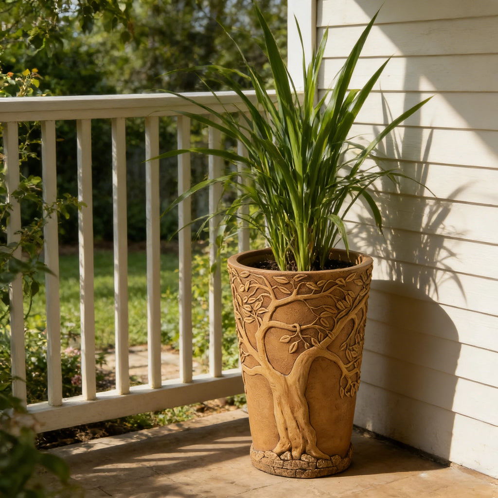Tall Antique Bronze Tree-Embossed MGO Planter