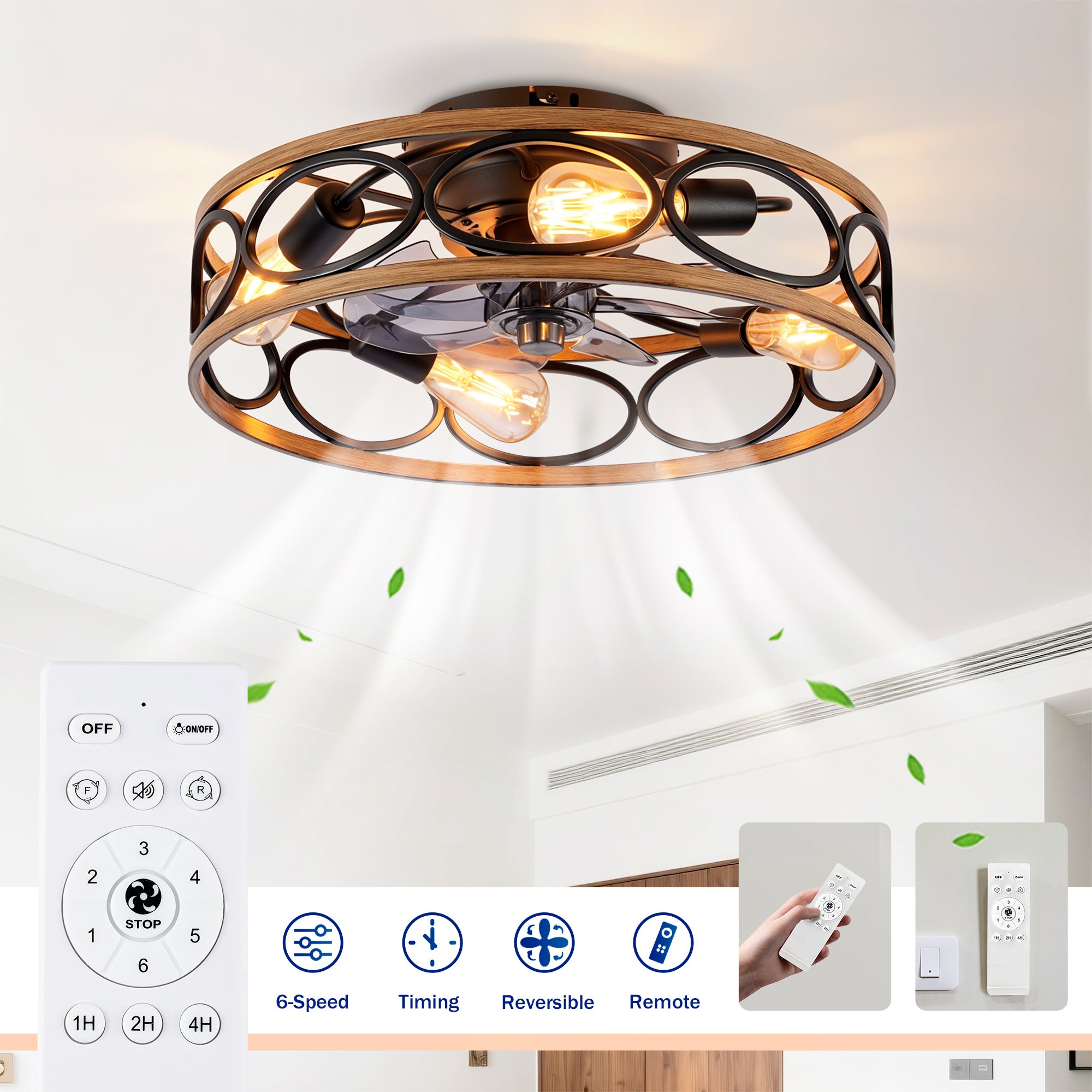 19 Inch 7 Blades Caged Ceiling Fan with Remote Control