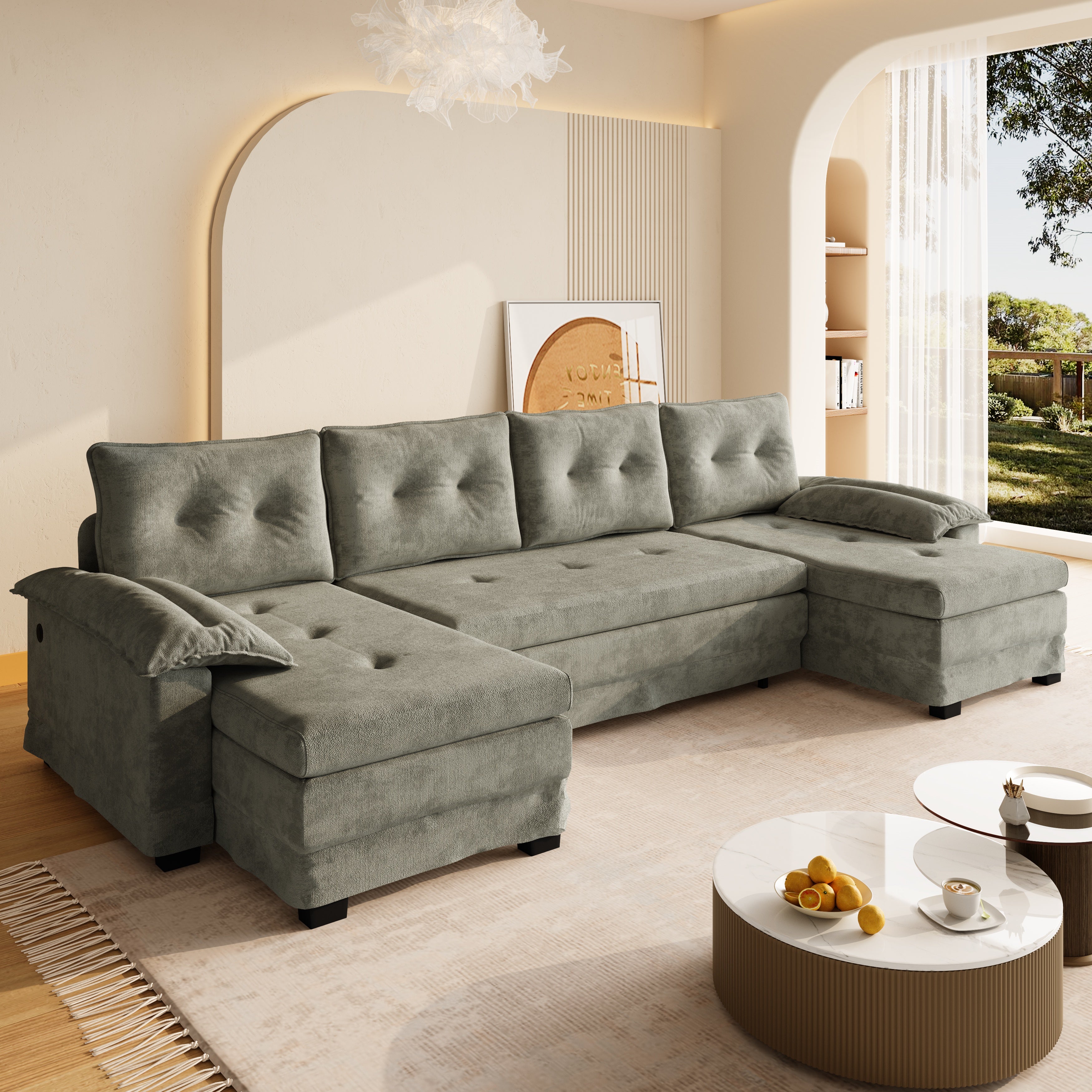 109.5" U-Shaped Sleeper Sofa with Pull Out Bed