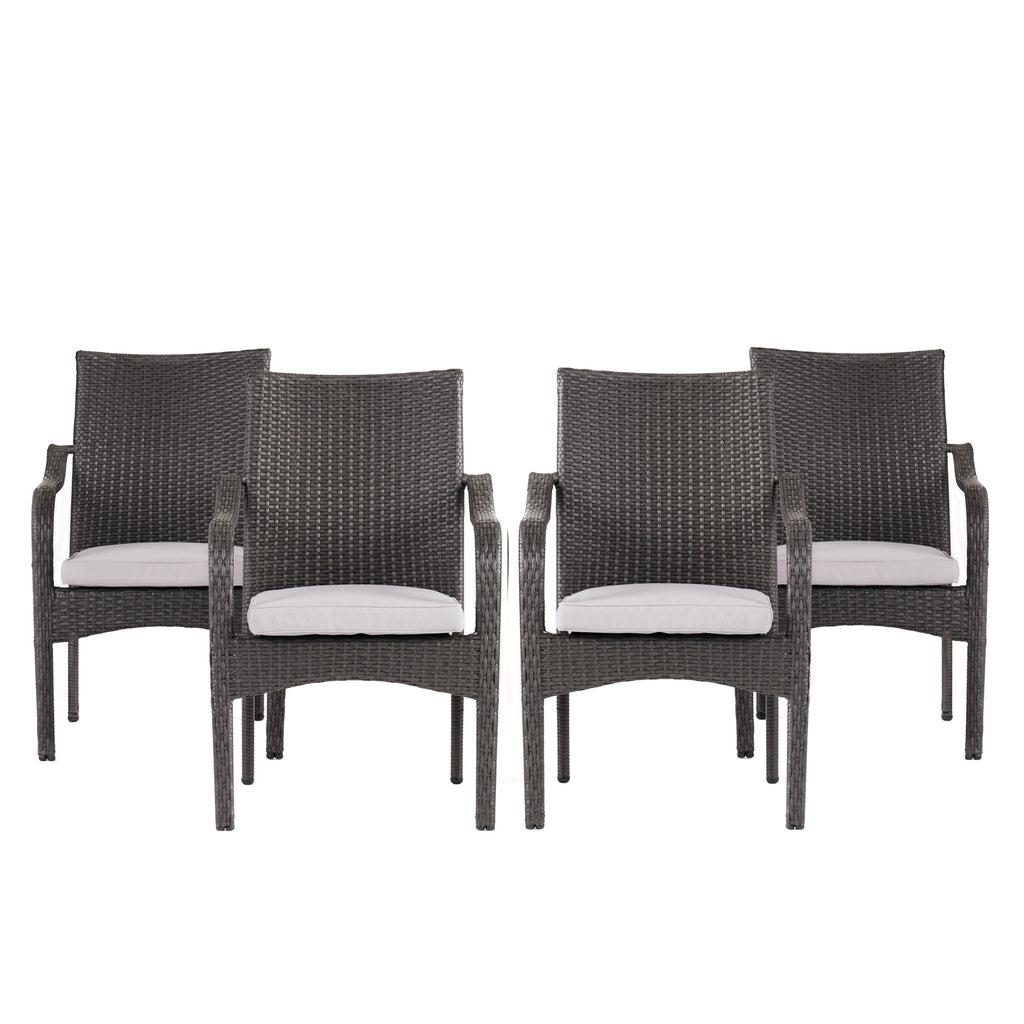 Outdoor PE Rattan Stacking Chair Set with Cushions (Set of 4)