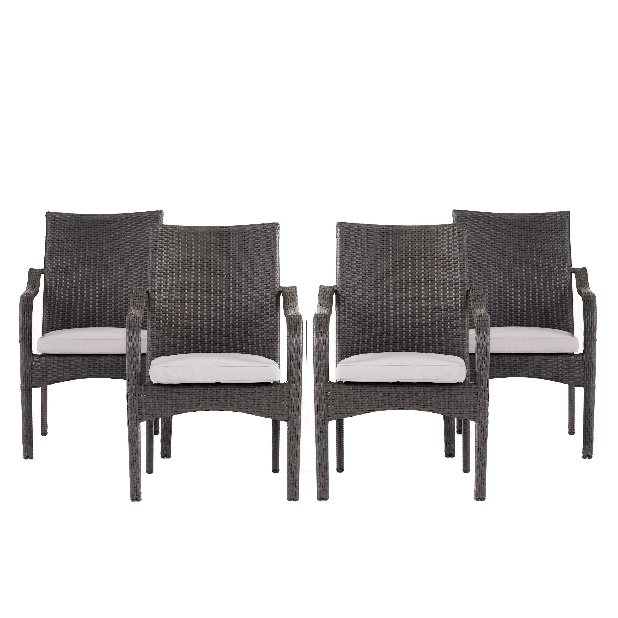 Outdoor PE Rattan Stacking Chair Set with Cushions (Set of 4)
