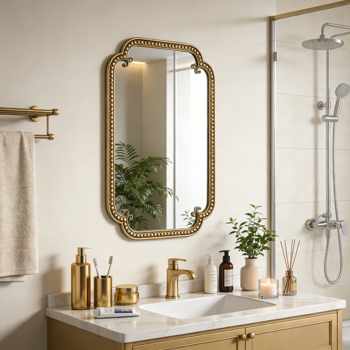 Gold Irregular Beaded Metal Framed Wall Mirror
