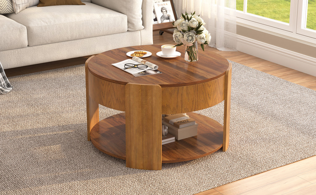Vibe Haus Farmhouse Round Lift Top Coffee Table