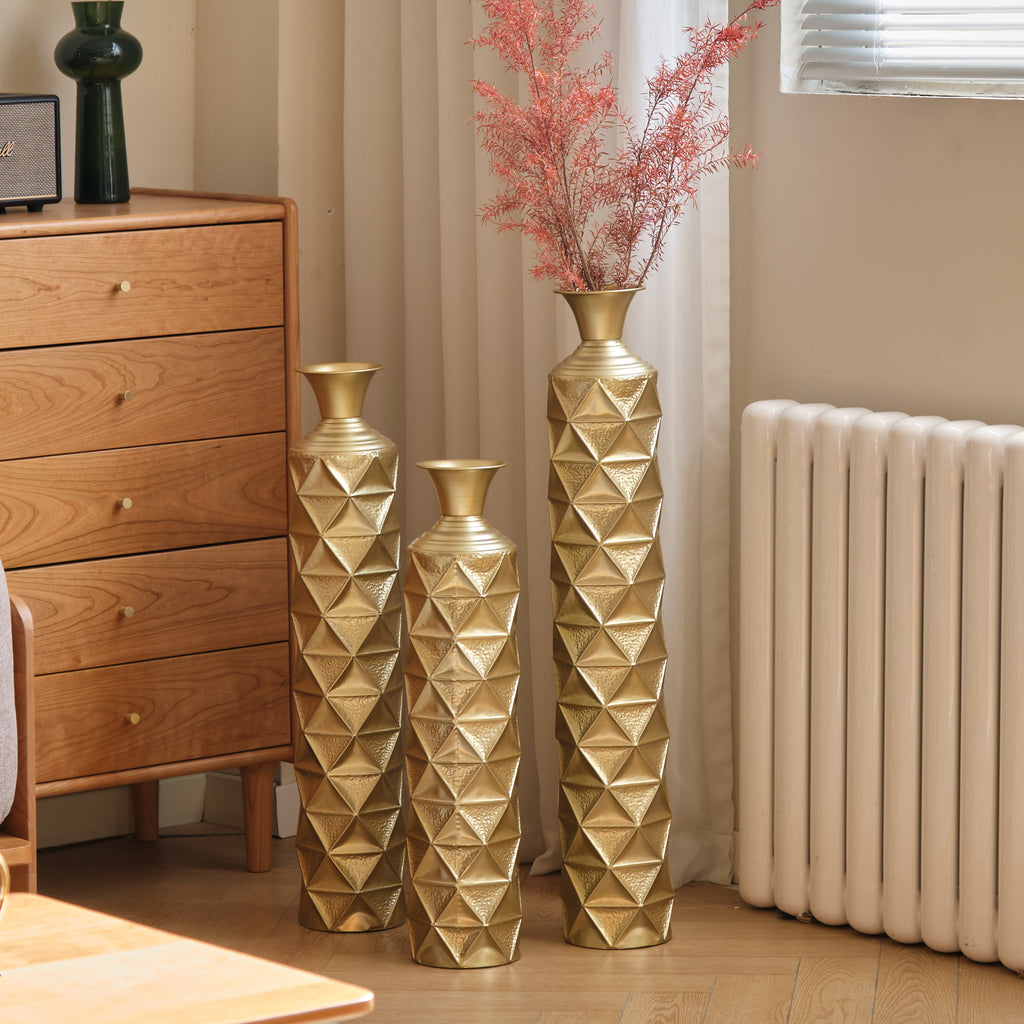 Semi-Handmade Metal Floor Vase Set of 3