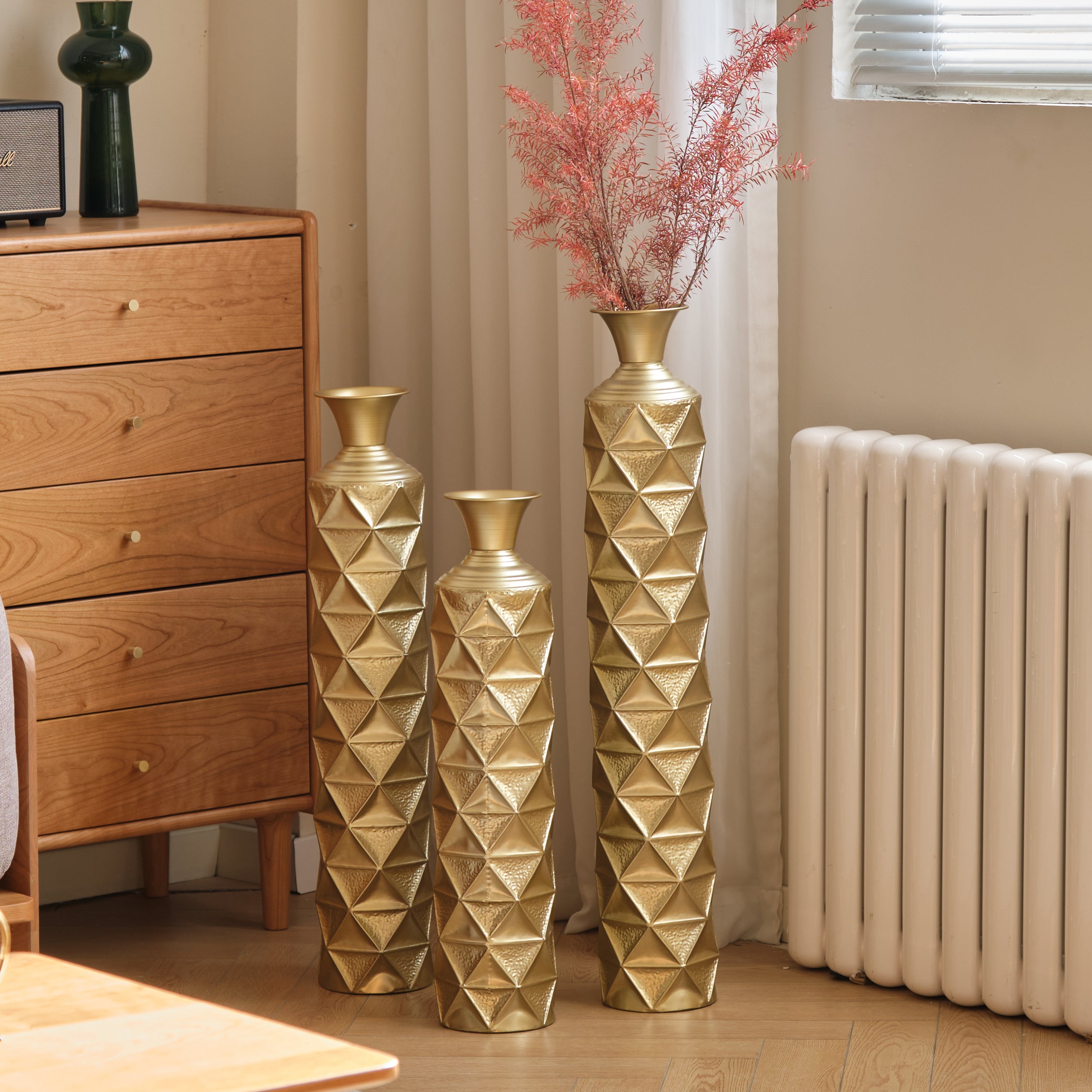 Semi-Handmade Metal Floor Vase Set of 3