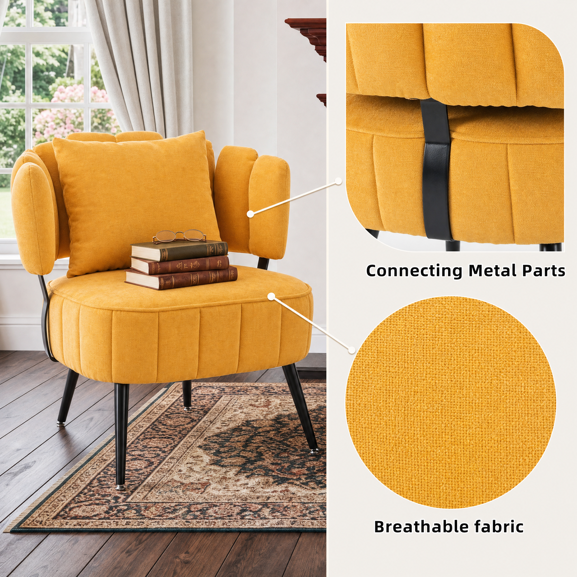 Decorative Armchair with Spring Seat Cushion and Slipcover