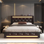 Queen Size Bed Frame with Wingback Upholstered Diamond Headboard