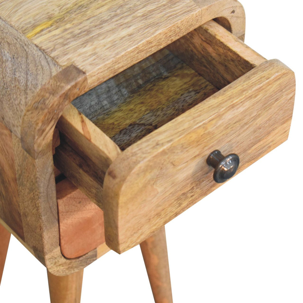 Solid Wood Extra Mini Curved Oak-ish Bedside Table