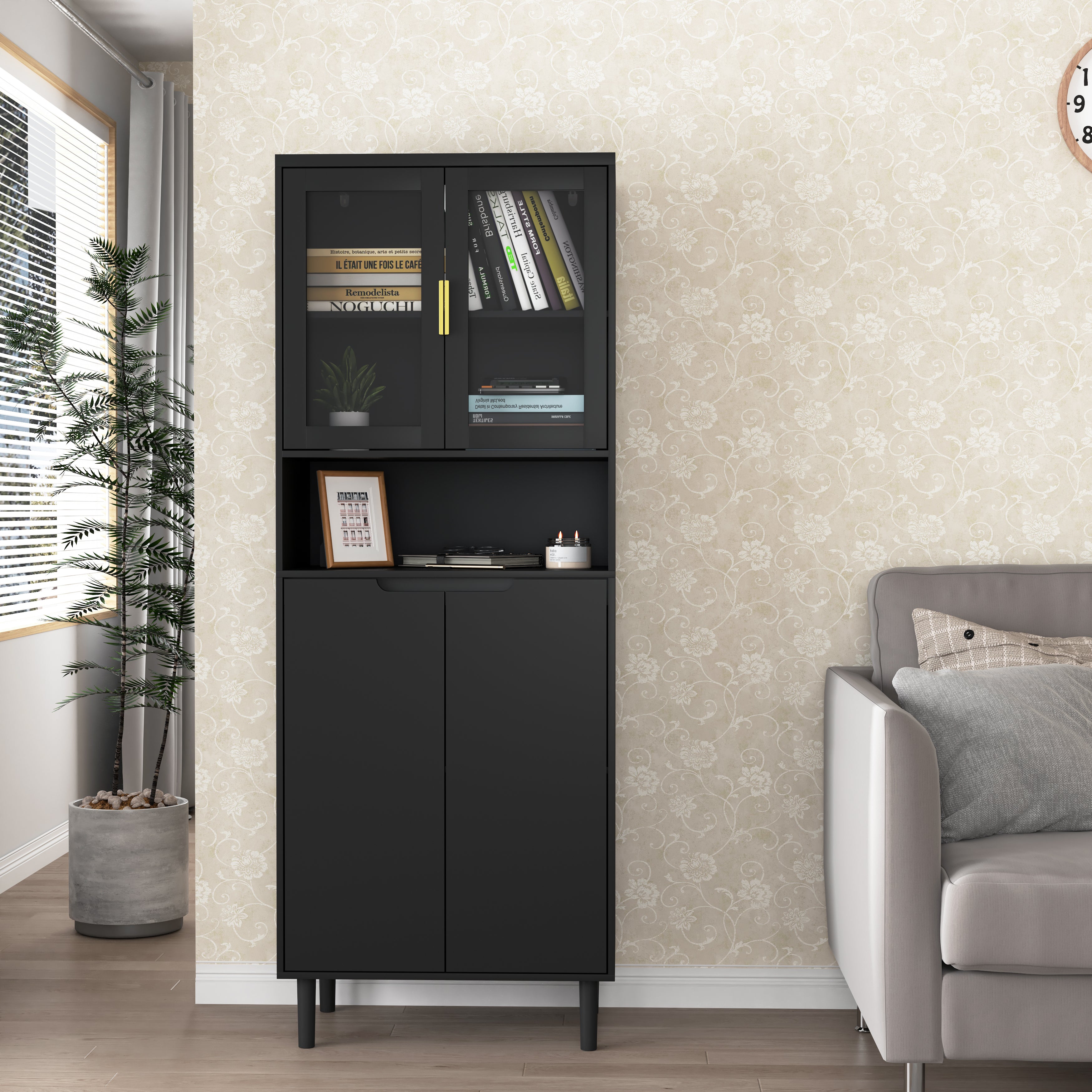 Tempered Glass Door Tall Storage Bookcase
