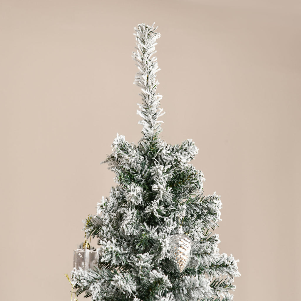 HOMCOM 7.5' Tall Unlit Snow-Flocked Slim Artificial Christmas Tree