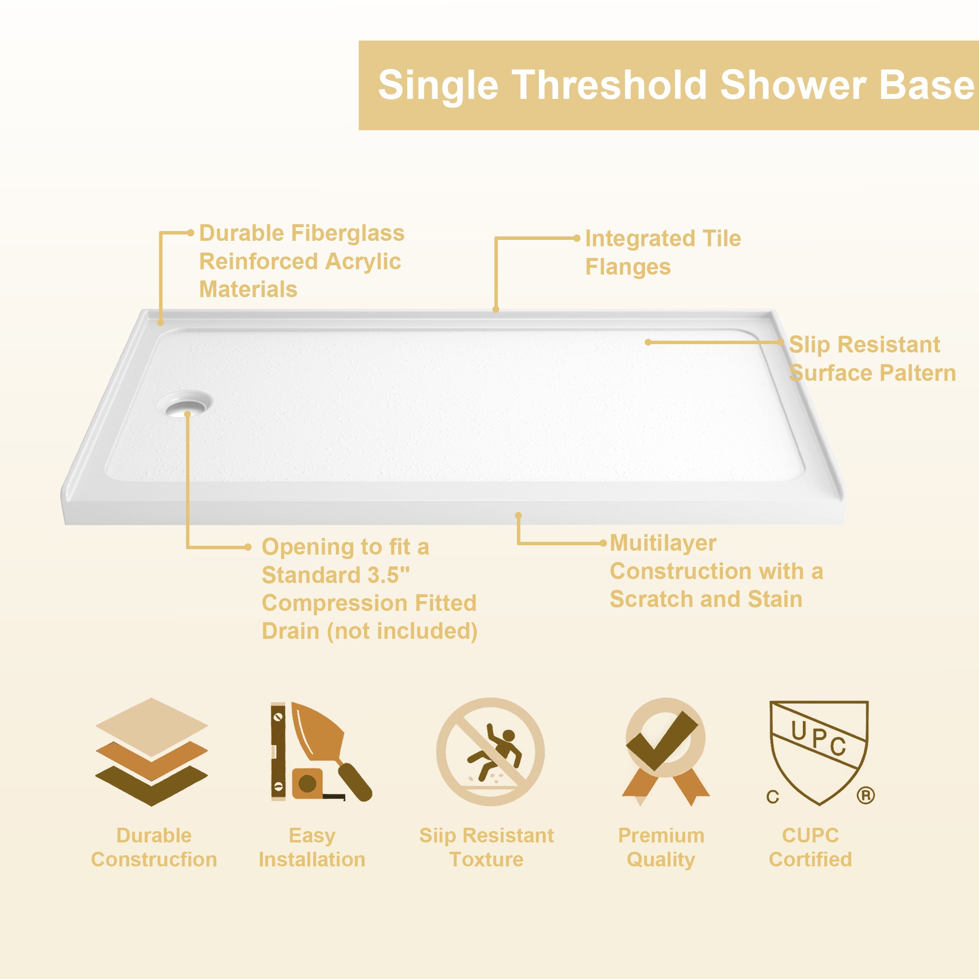 32" x 60" Shower Base Shower Pan