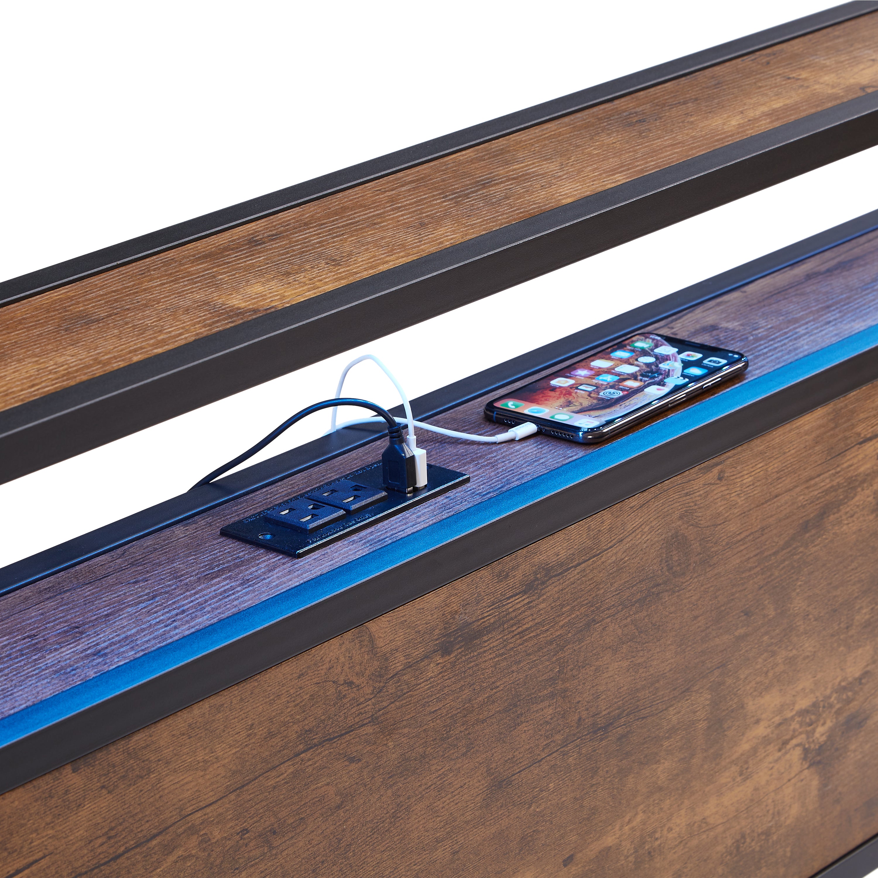 Queen Size Metal Platform Bed Frame with Wooden Headboard