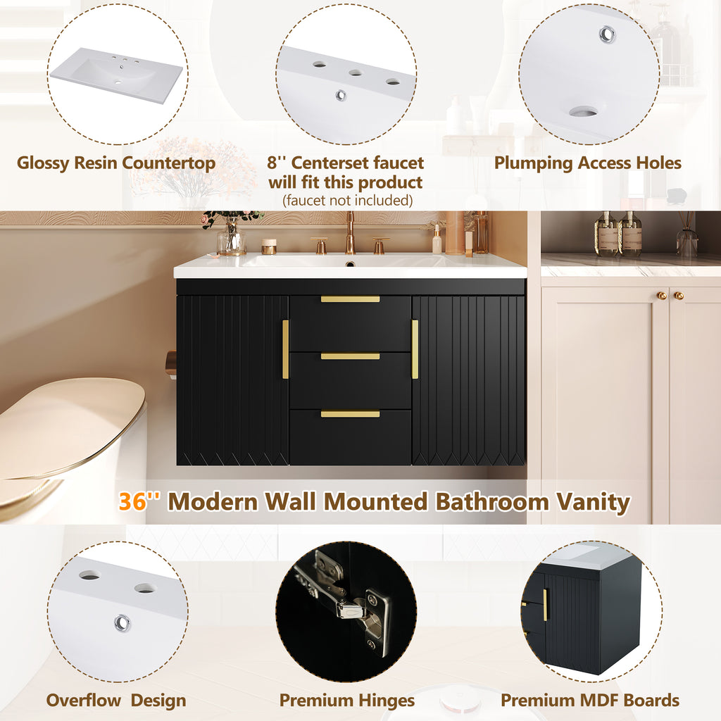 36'' Wall Mounted Bathroom Vanity with Resin Sink