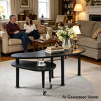 Contemporary Rotatable Cocktail Table with Solid Rubber Wood Legs