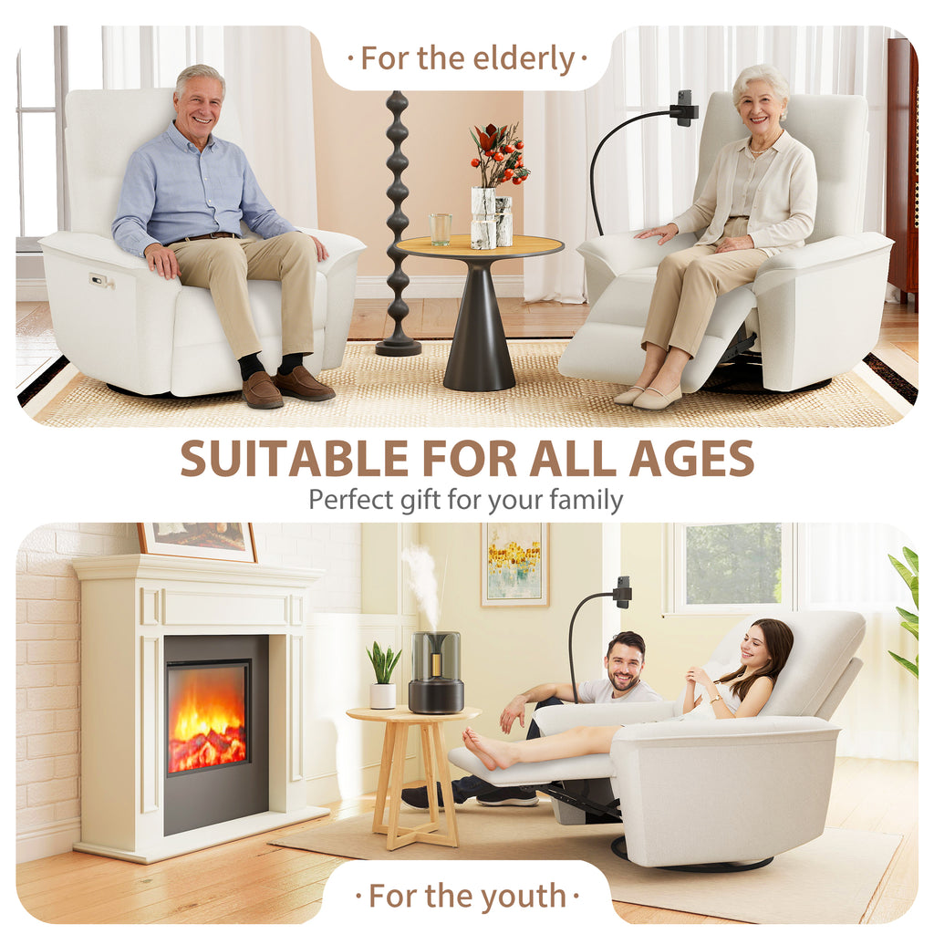 270° Power Swivel Rocker Recliner Chair w/ USB Ports - Beige-Gray