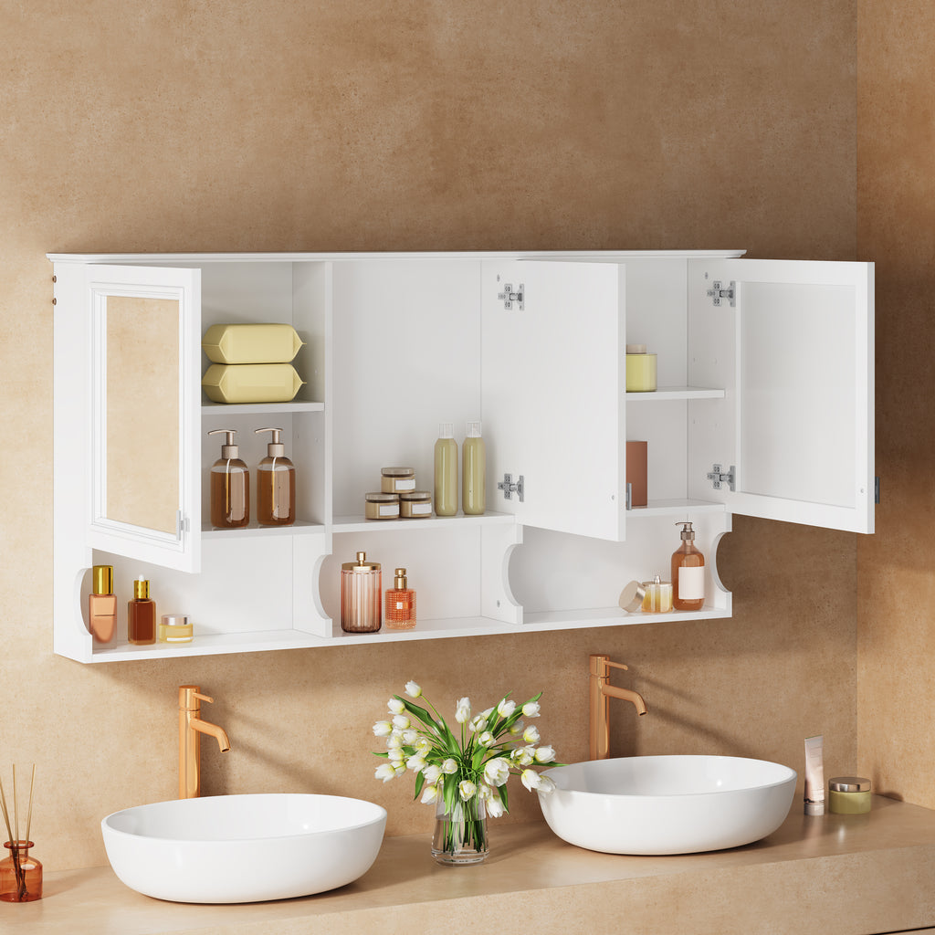 55 Inch Mirror Medicine Cabinet with Open Shelves