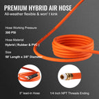 Retractable Air Hose Reel, 3/8 IN x 50 FT Hybrid Air Hose Max 300PSI