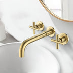 Wall Mounted Dual Handle Bathroom Sink Faucet with Pop-Up Drain