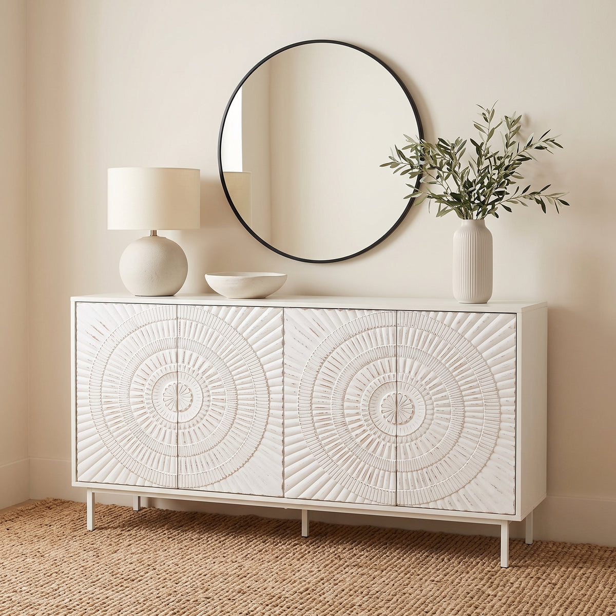Shabby Chic Wood Sideboard Buffet Accent Bedroom Media Hallway Curio Kitchen Hutch Storage Cabinet Home Furniture For Dining Room,Living Room,Kitchen(White)