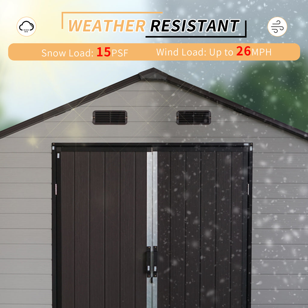 8x14x7.6 Ft Outdoor Resin Storage Shed with Windows