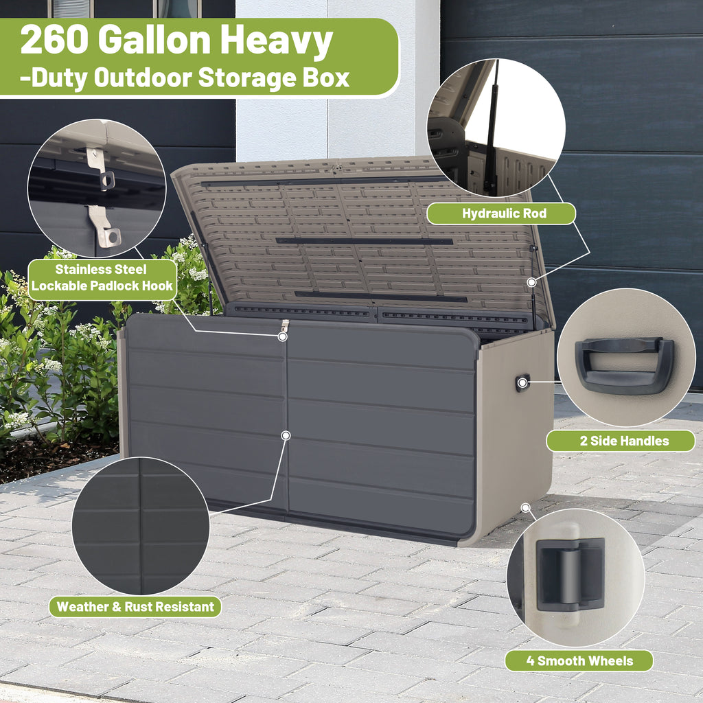 260 Gallon Plastic Deck Box Storage Solution