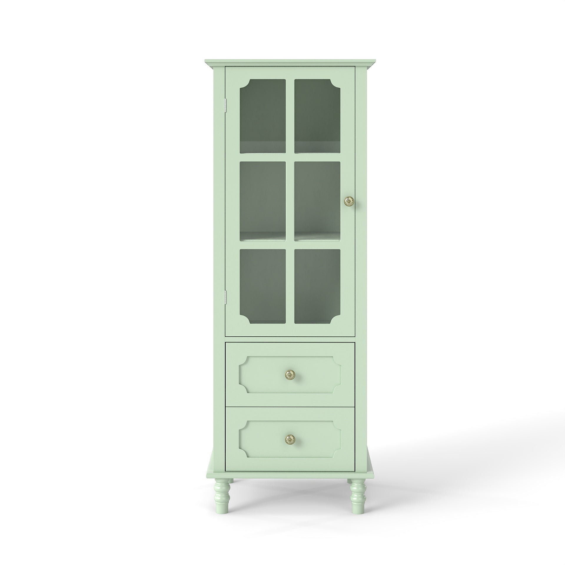 Minimalism Buffet Cabinet with Glass Doors and Double Drawer