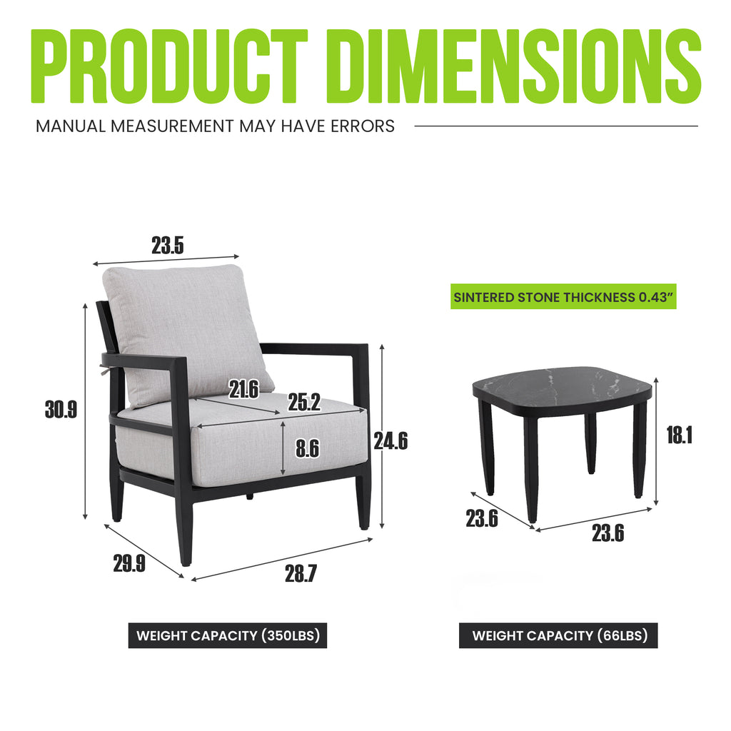 3PC Outdoor Aluminum Patio Chat Set