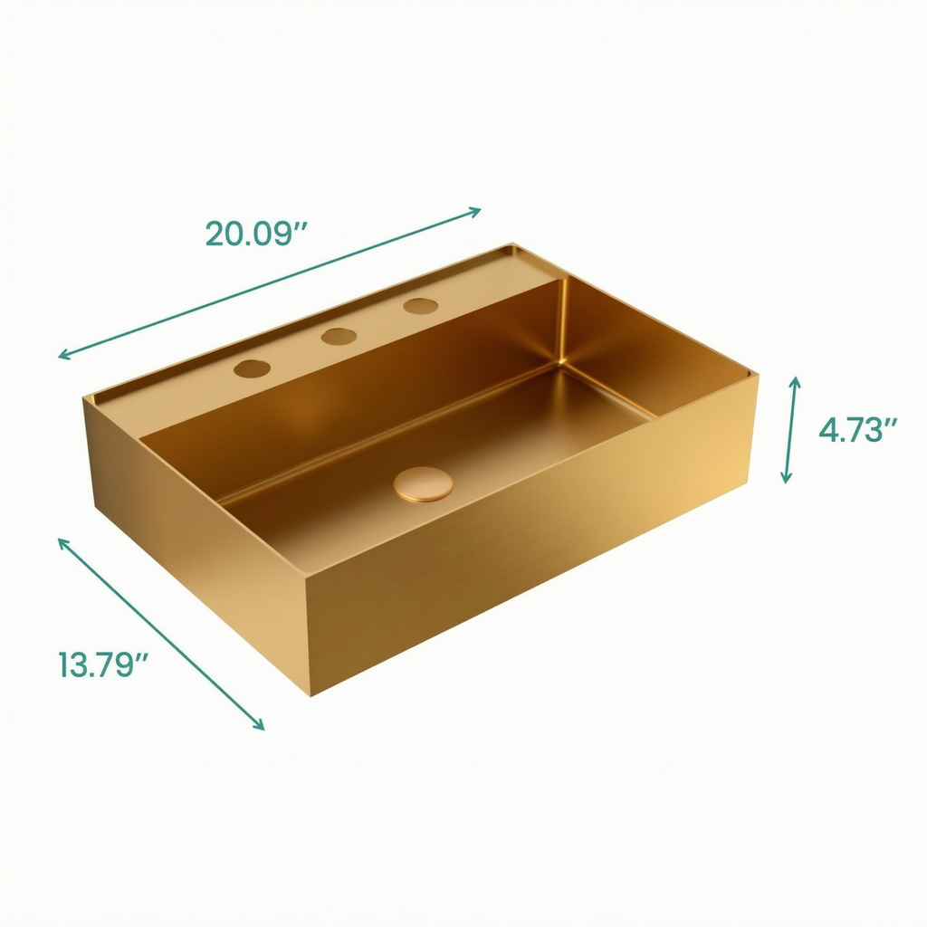 20"x14" Integrated Brushed Gold Stainless Steel Sink