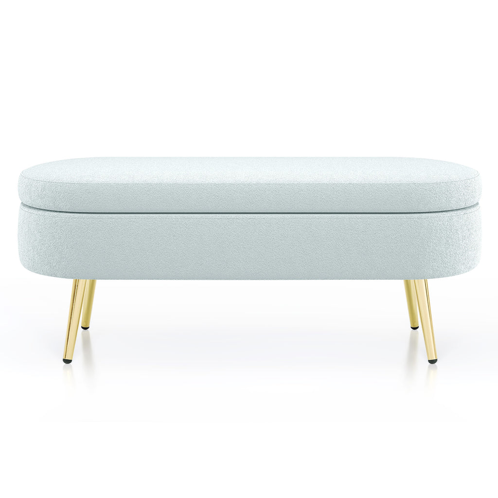 Ottoman Oval Storage Bench, Flannel with Metal Legs-Cyan