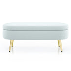 Ottoman Oval Storage Bench, Flannel with Metal Legs-Cyan