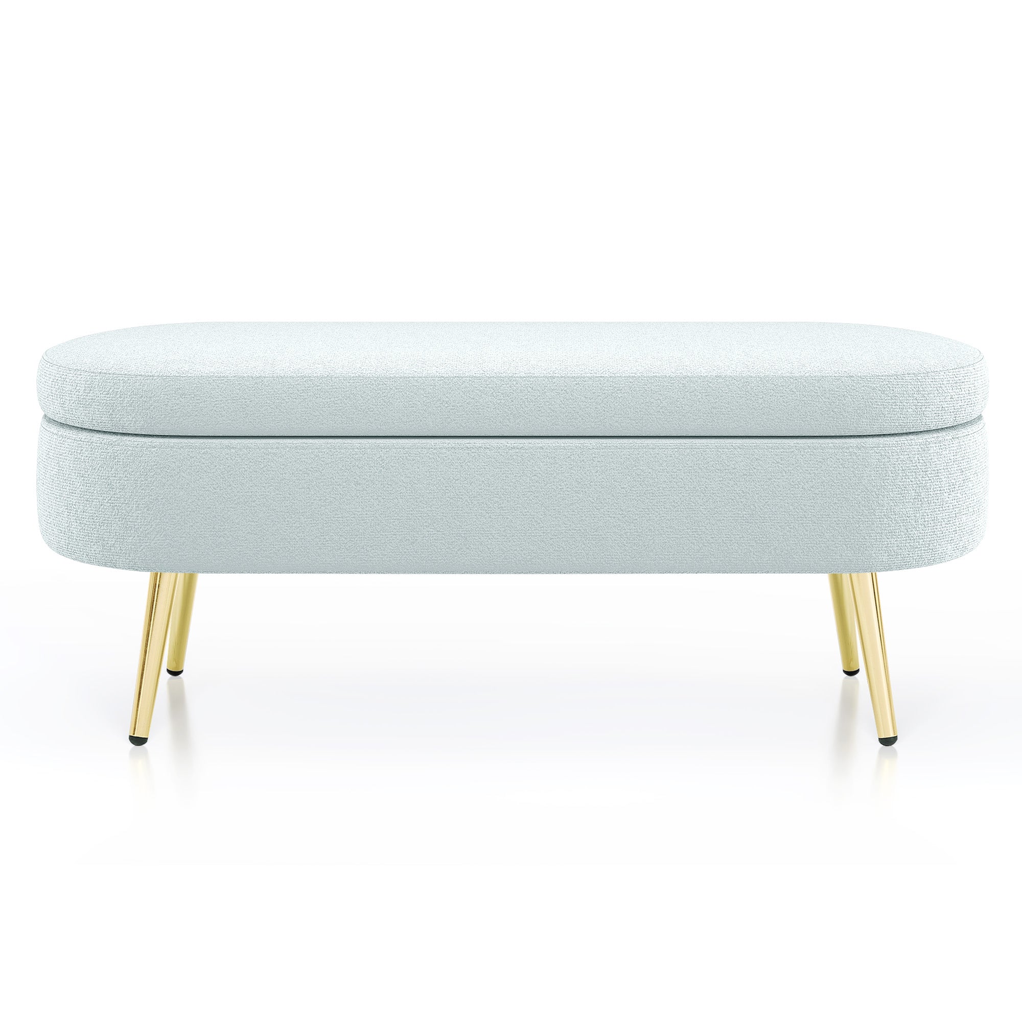 Ottoman Oval Storage Bench, Flannel with Metal Legs-Cyan