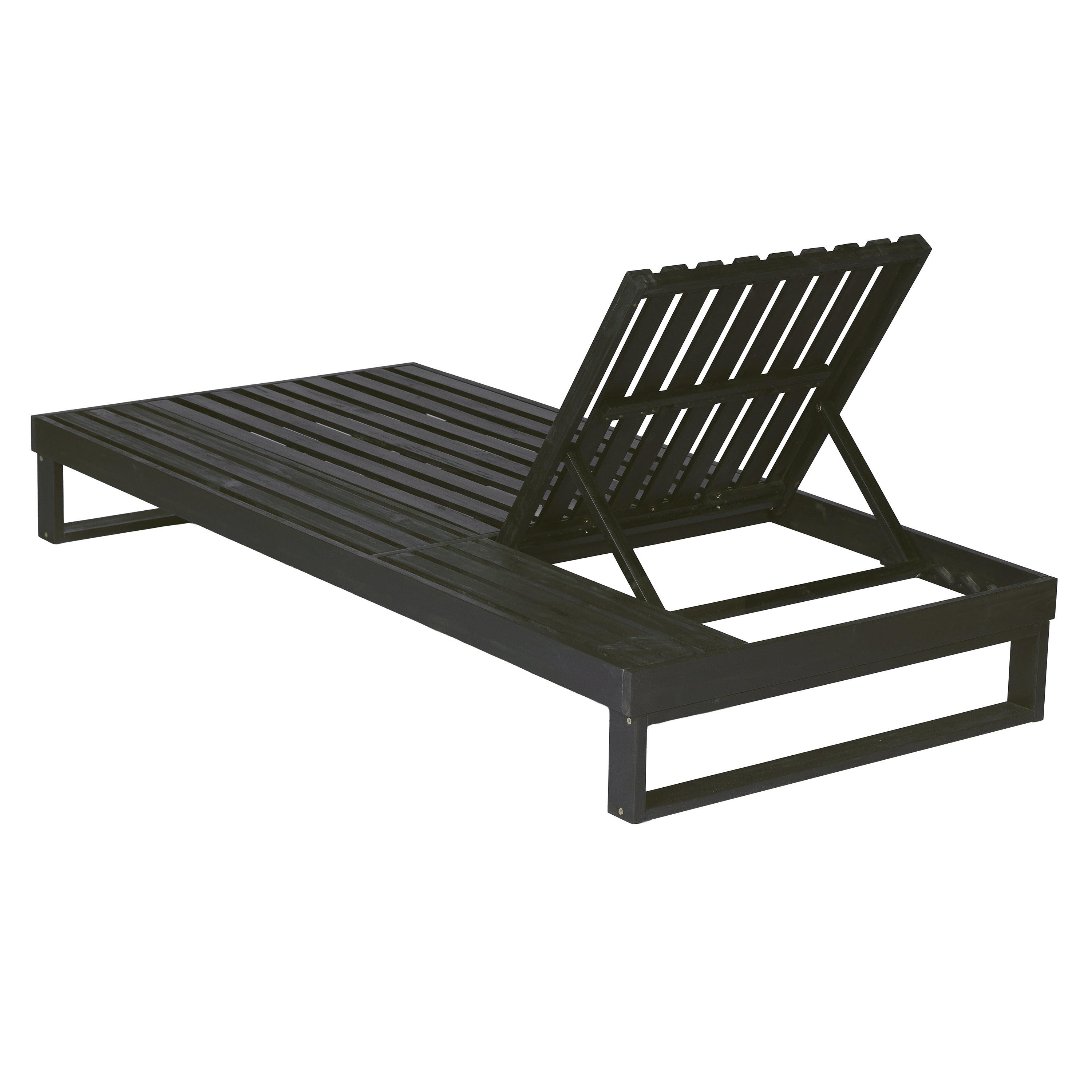 Black Acacia Wood Chaise Lounge - 4-Position Adjustable Recliner