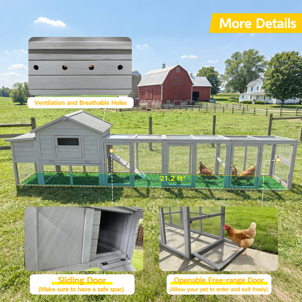 141" Gray Large Wooden Chicken Coop