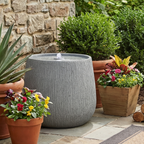 12.99"H Gray Bowl-Shaped Outdoor Fountain with LED Light