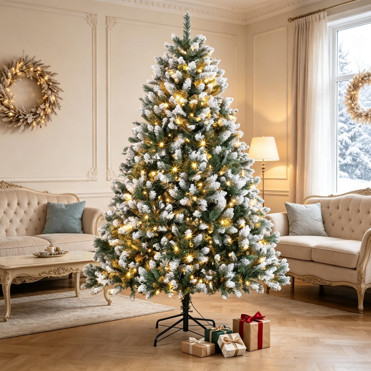 6-Foot Pre-Lit Artificial Christmas Tree, White-Tipped Full Green