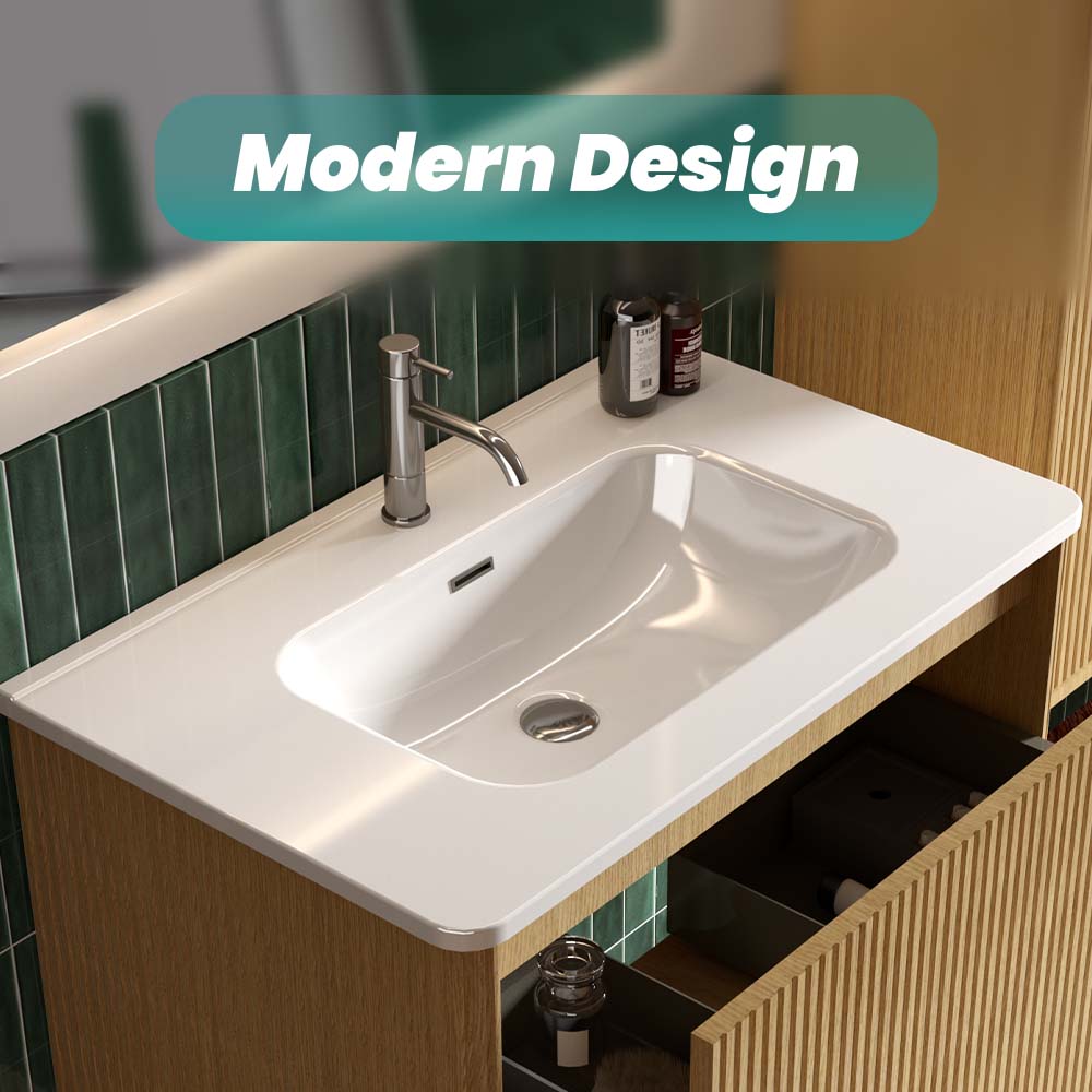 Glossy White Ceramic Integrated Basin