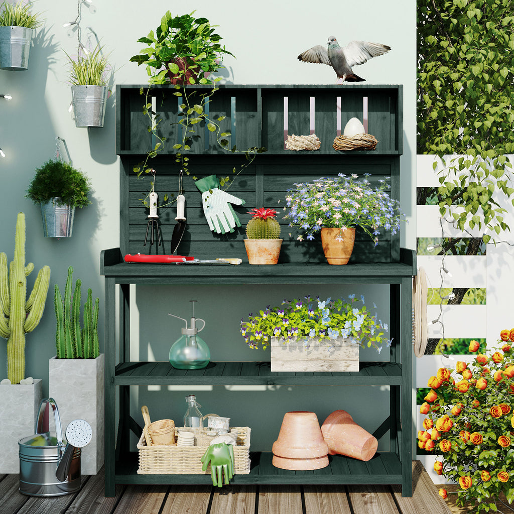 TOPMAX 65" Large Wooden Farmhouse Rustic Outdoor Potting Bench