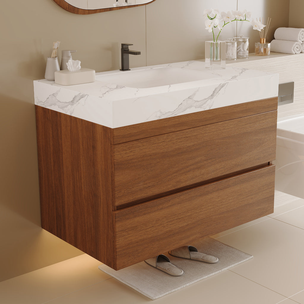 29.9" Modern Floating Bathroom Vanity with Faux Marble Top