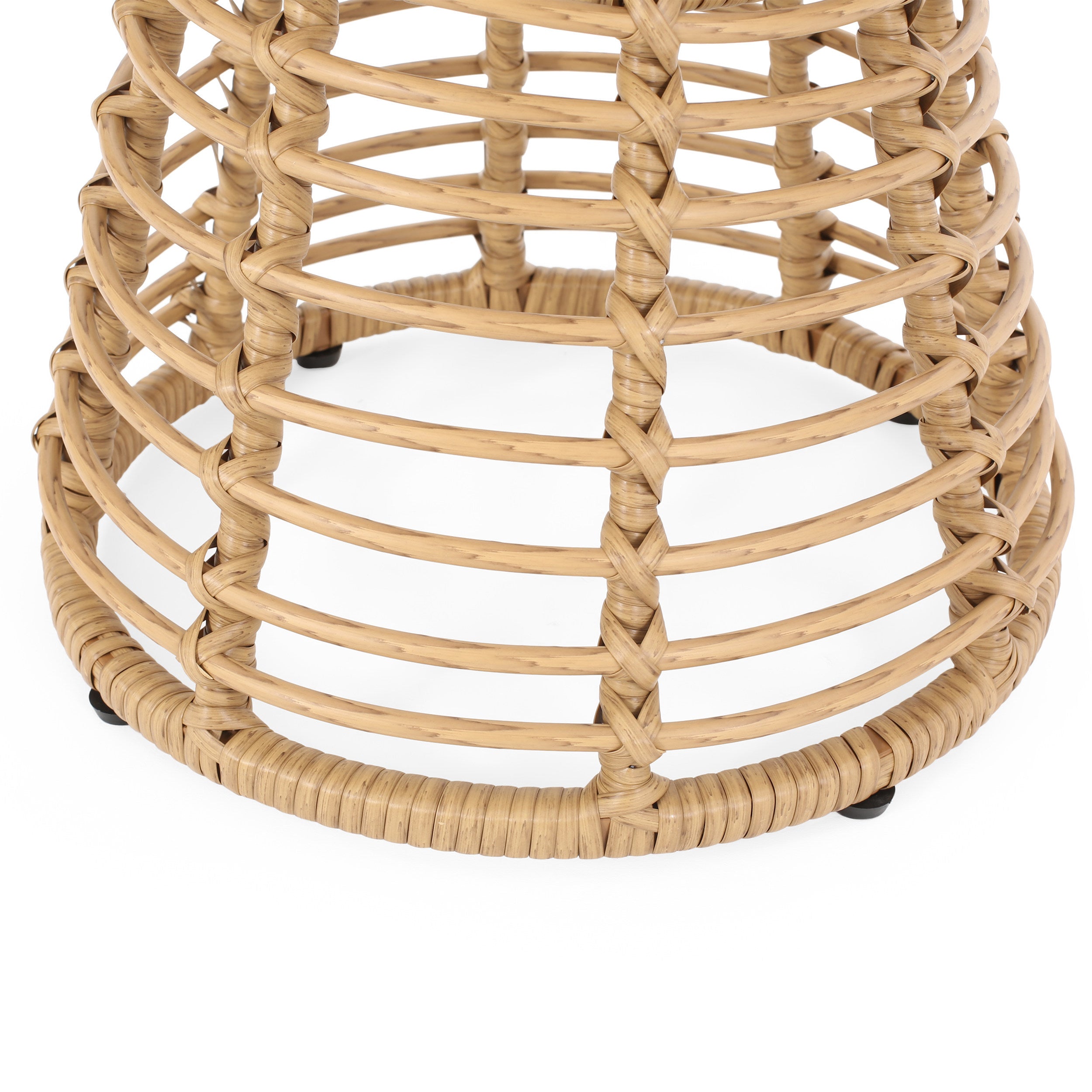 San Pedro Boho Style Side Table with Tempered Glass Top in Light Brown Rattan