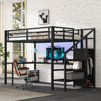 Full Size Loft Bed with L-Shaped Desk and USB