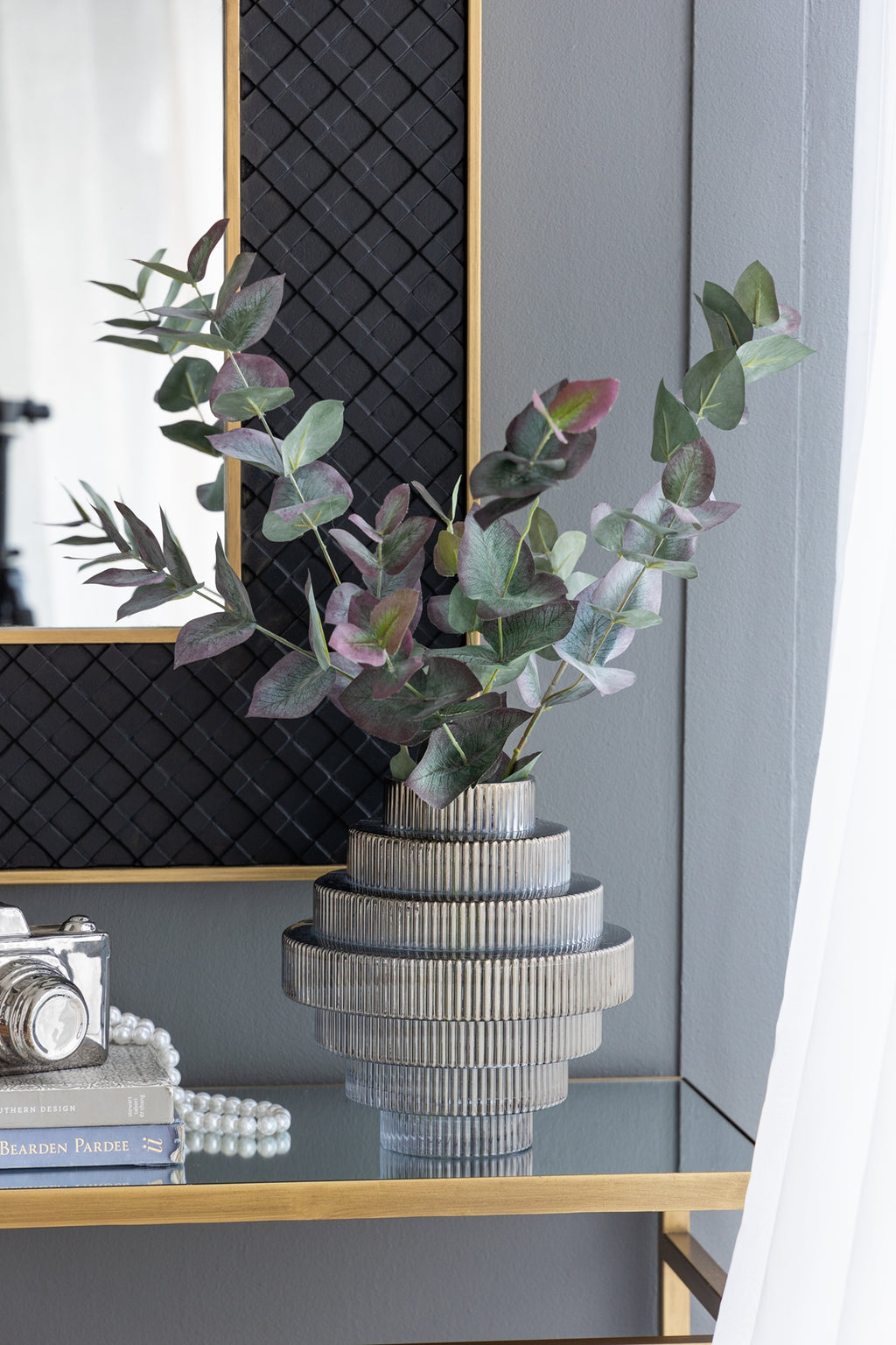 D9.1x9.8" Multi-Tiered Geometric Vase with Smoked Finish