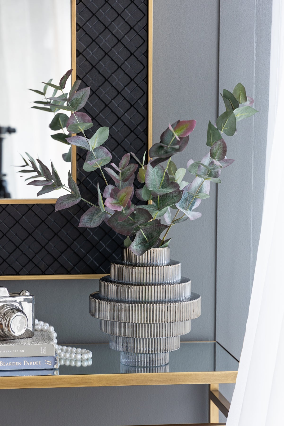 D9.1x9.8" Multi-Tiered Geometric Vase with Smoked Finish