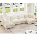 Slipcovered U Shape Sectional Wide and Deep Seat Sofa Couch