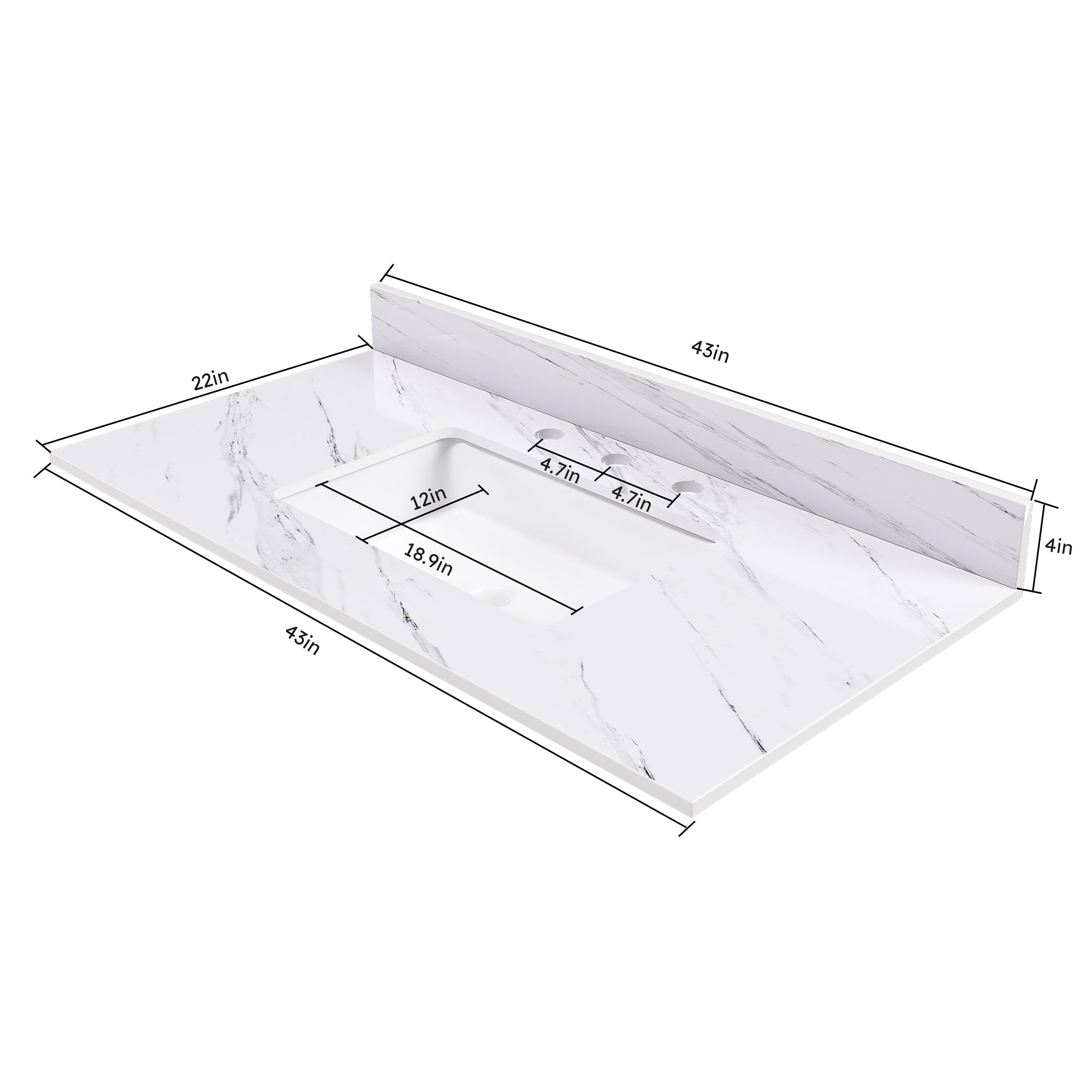 43 Inch Marble Vanity Top