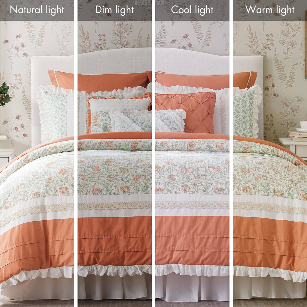 9 Piece Cotton Percale Comforter Set - Coral Queen