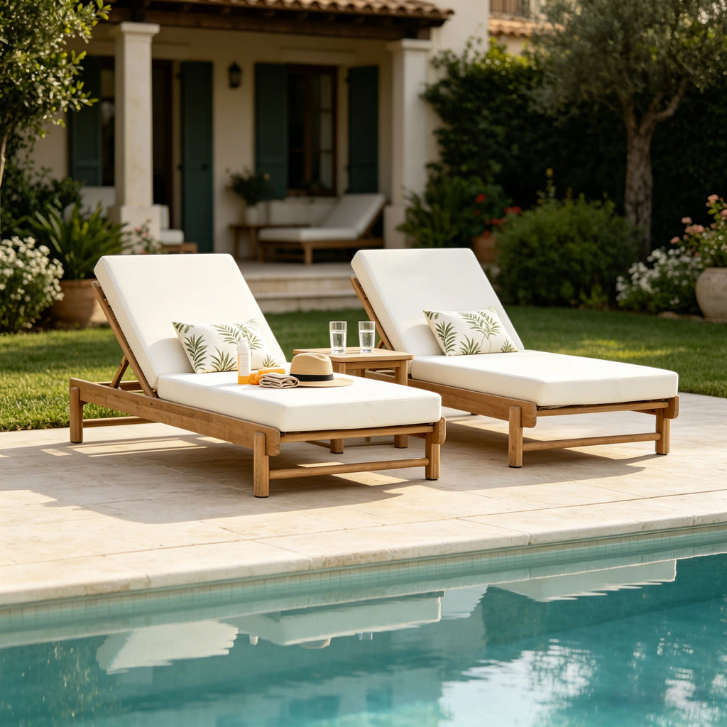 Light Teak Acacia Wood Chaise Lounge Set
