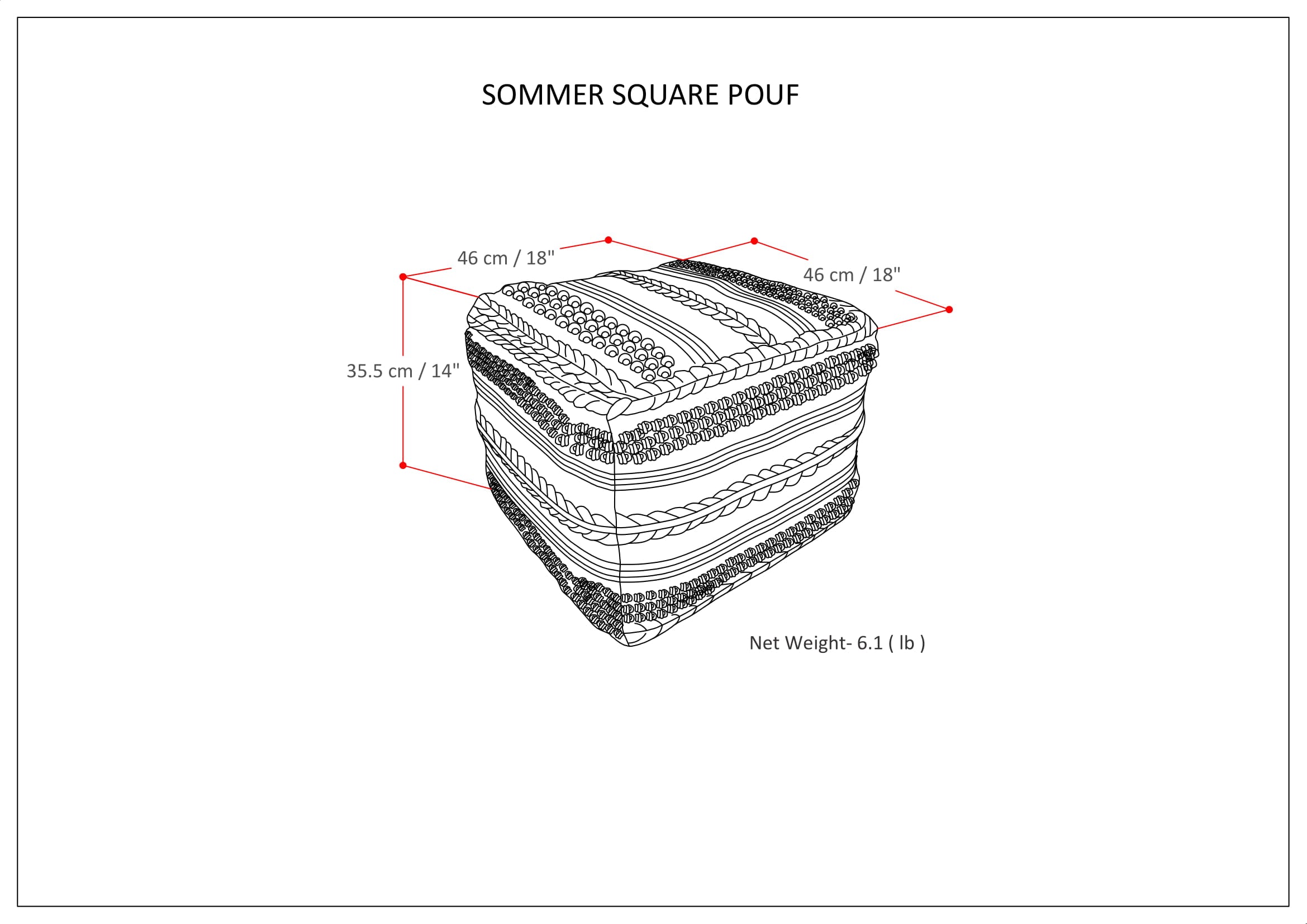 Sommer 18 Inch Wide Square Pouf