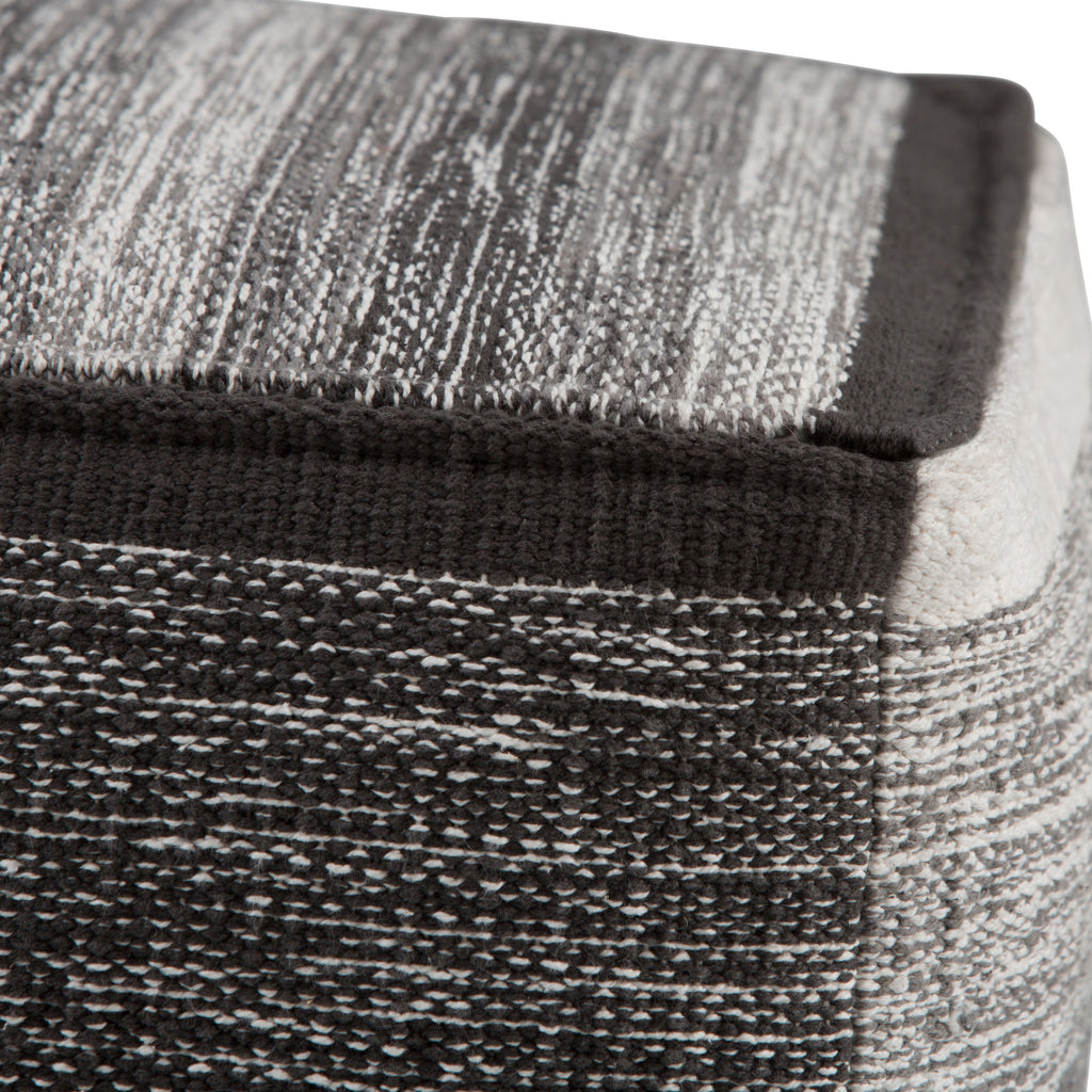 Naya 16 Inch Wide Cube Pouf in Black/Grey Handwoven Cotton