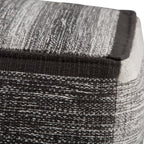 Naya 16 Inch Wide Cube Pouf in Black/Grey Handwoven Cotton
