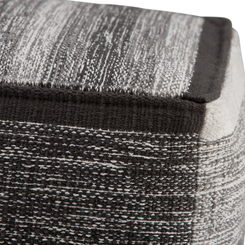 Naya 16 Inch Wide Cube Pouf in Black/Grey Handwoven Cotton